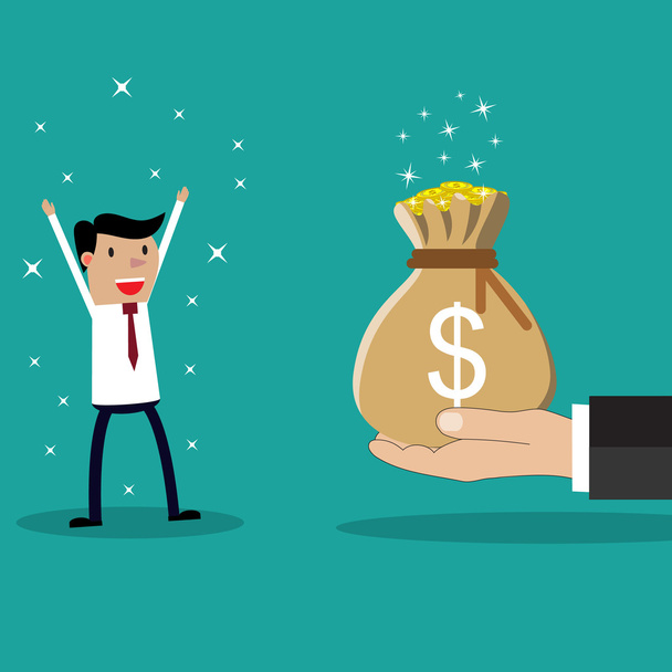 Business big hand giving money to businessman - Vector, Image