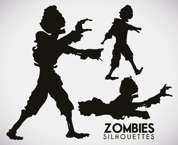 Three Terrifying Zombie Silhouettes, Vector Illustration - Vector, Image