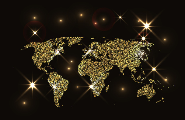 Gold sparkling world map - Vetor, Imagem