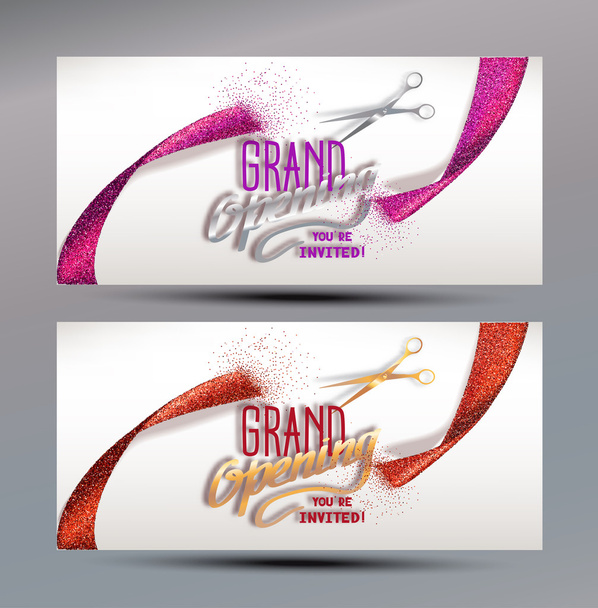 Grand Opening banners with abstract ribbon and scissors - Vector, Image
