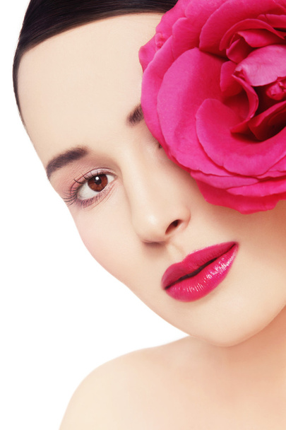 woman with hot pink rose - Foto, imagen