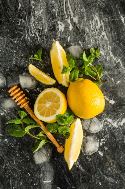 Lemonade ingredients on marble background - Fotografie, Obrázek