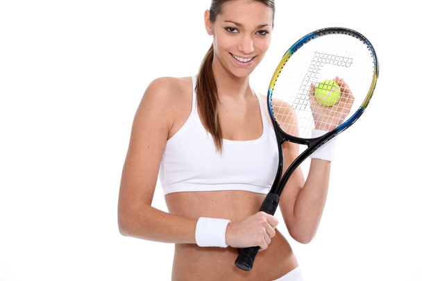 Woman with tennis racket and ball - Fotografie, Obrázek