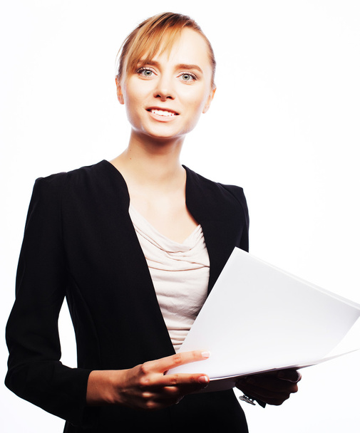 young business woman with paper - Φωτογραφία, εικόνα