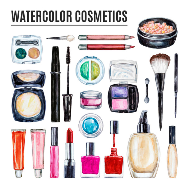Set of various watercolor decorative cosmetic. Makeup products - Photo, Image