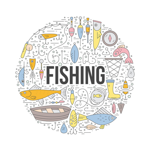 Fishing clipart elements - Vector, imagen