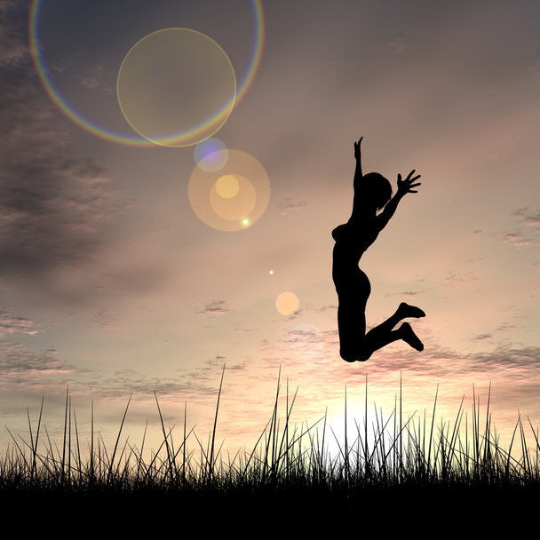 kadın silueti atlama - Fotoğraf, Görsel