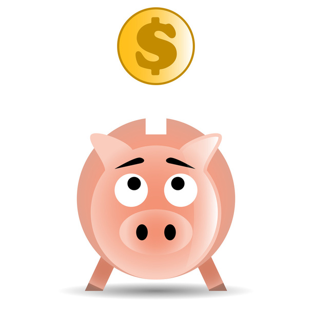 Piggy bank with coin - Διάνυσμα, εικόνα