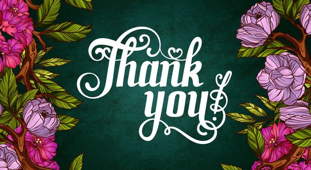 Thank You! Lettering decorated with flowers poster template - Vektör, Görsel