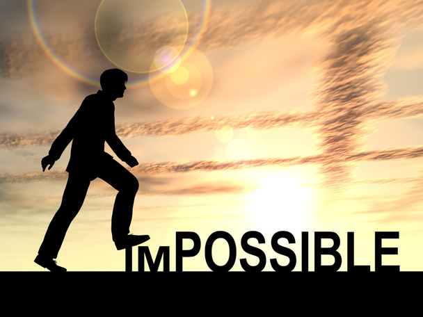 businessman stepping over impossible  text  - Photo, Image
