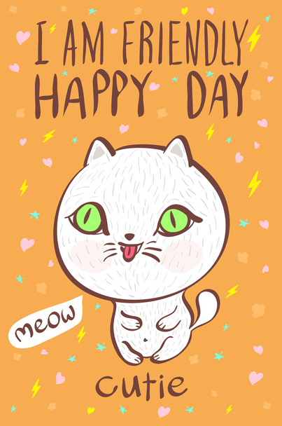 i am  friendly happy day cutie meow cat illustration vector  - Vector, Image