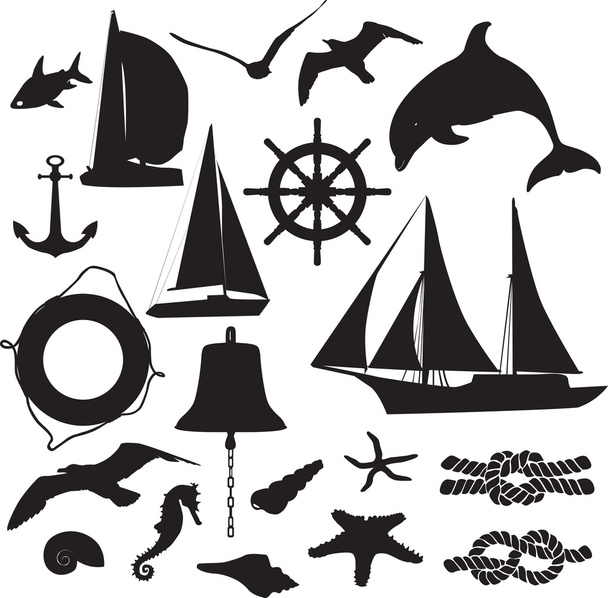 Набір силуетів, що символізують морське дозвілля
 - Вектор, зображення