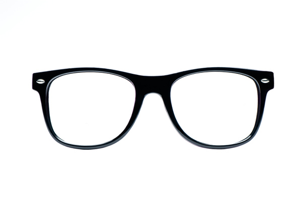 Gafas nerd negras con fondo blanco con ruta de recorte, lugar para texto, imagen
 - Foto, imagen