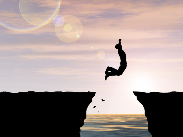  businessman silhouette jumping from cliff - Photo, Image