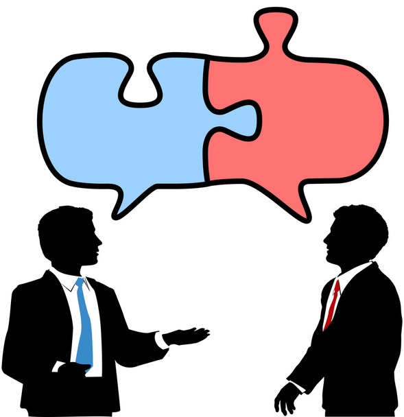 Business connect collaborate puzzle talk - Vector, Image