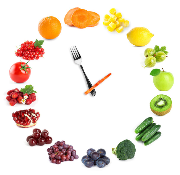 Food clock with fruits and vegetables - Φωτογραφία, εικόνα