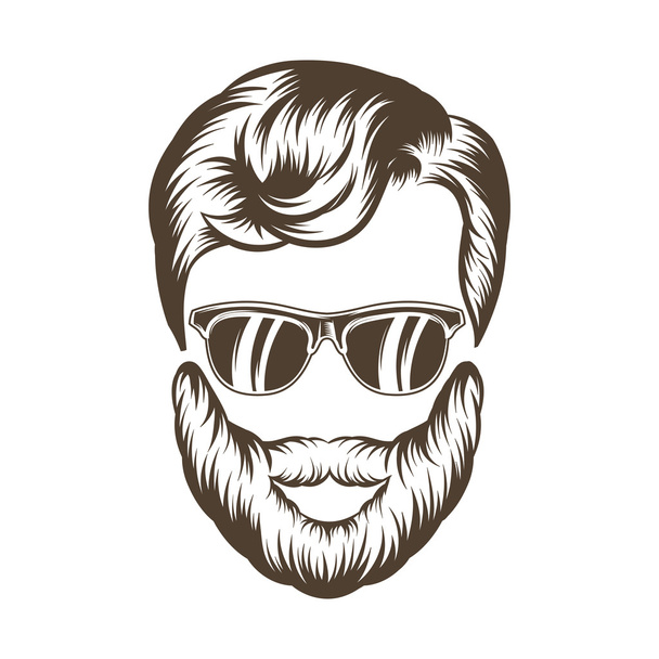 Hipster man hair and beard. Hand drawn vector illustration - Vector, Image