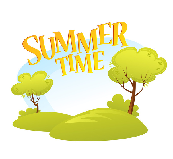 Fondo de paisaje de verano de dibujos animados. Árbol de verano. Ilustración vectorial
 - Vector, Imagen