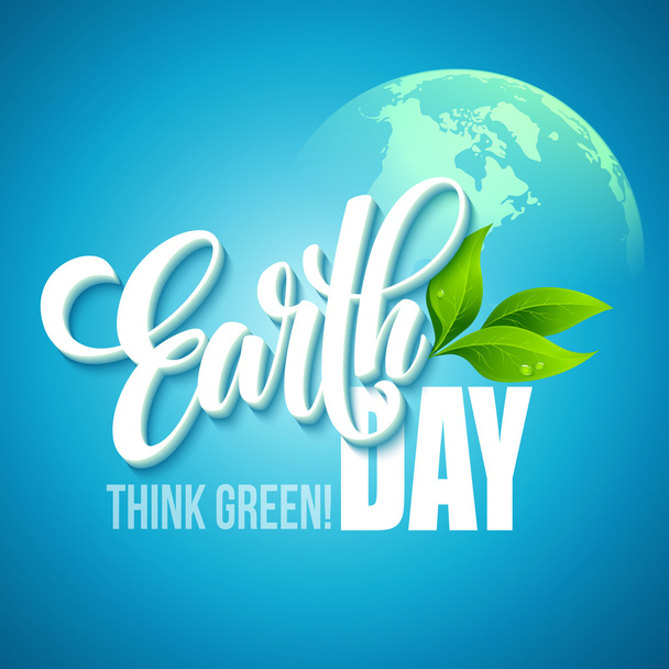 Affiche du Jour de la Terre. Illustration vectorielle avec lettrage du jour de la Terre, planètes et feuilles vertes
 - Vecteur, image