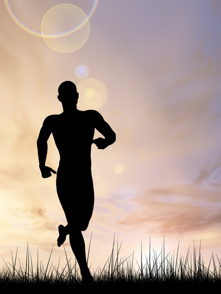  young man black silhouette running  - Photo, Image
