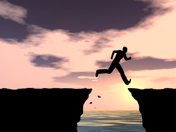  businessman silhouette jumping from cliff - Photo, Image