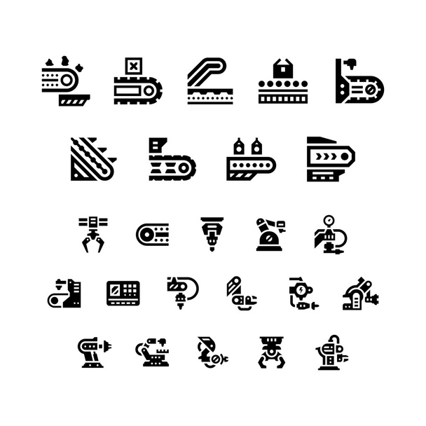 Set icons of conveyor and robotic industry - Vector, Image