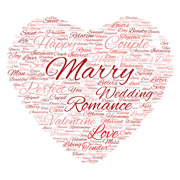 Valentine's Day wordcloud  in shape of heart  - Photo, Image