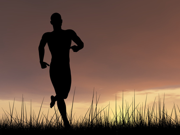  A fiatalember fekete sziluettje, futás  - Fotó, kép