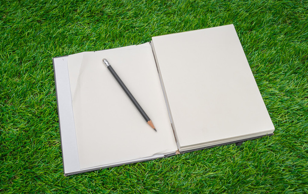 Notebook on spring green grass - Valokuva, kuva