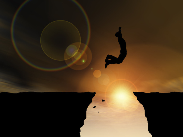 Mies Siluetti hyppääminen
  - Valokuva, kuva