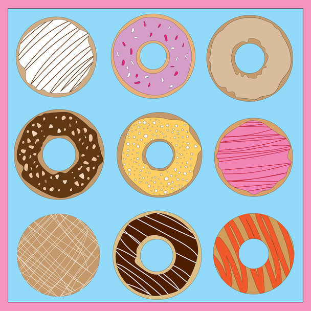 Brightly Coloured Iced Donuts - Vector, Image