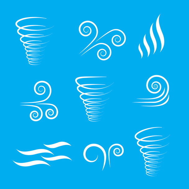 Rüzgar ikonları doğa, dalga akışı, serin hava, iklim ve hareket - Vektör, Görsel