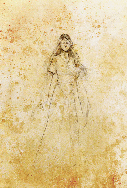 misztikus angyal nő gyönyörű történelmi ruha rajza. - Fotó, kép