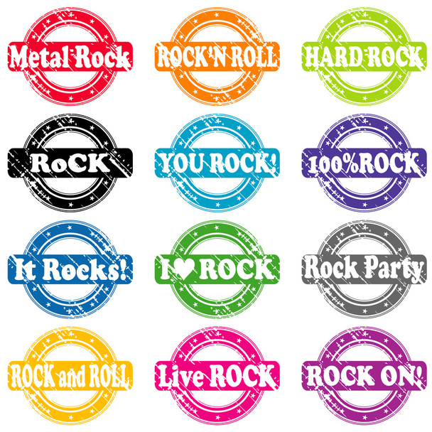 Set of rock and roll music stamps - Vector, Image