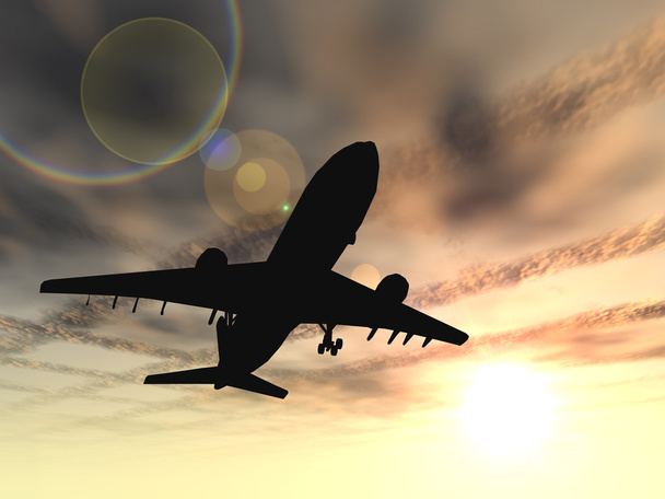 Flugzeugsilhouette fliegt  - Foto, Bild