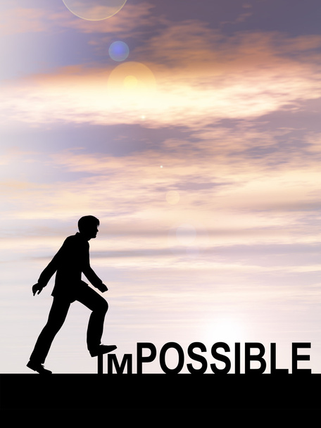 businessman stepping over impossible  text  - Photo, Image