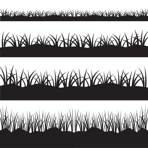 Horizontale naadloze gras zwarte silhouet set - Vector, afbeelding