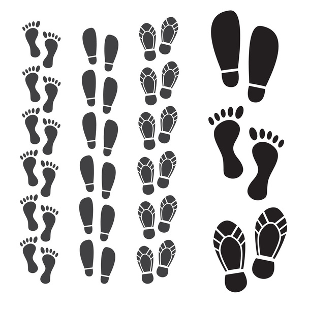 Set di impronte di scarpe. Impronta e passo umano
 - Vettoriali, immagini