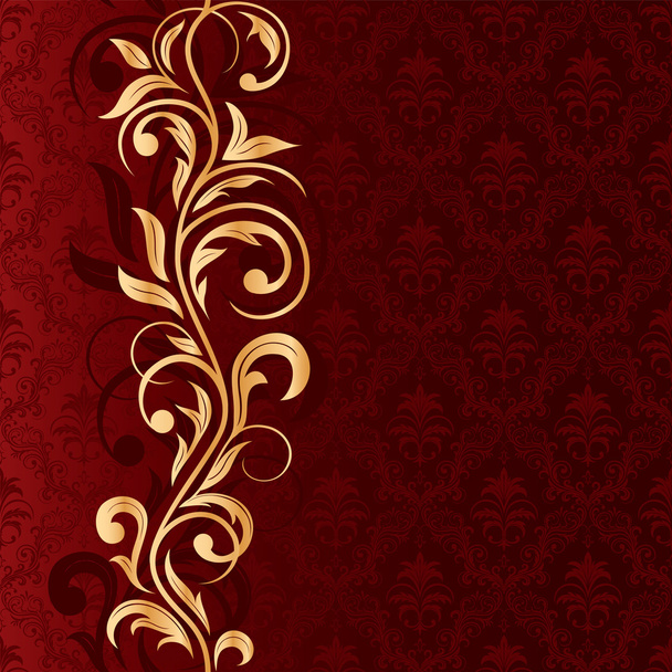 Red background with gold pattern - Вектор,изображение