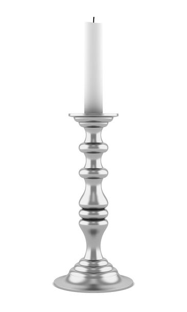 Silver candlestick with candle isolated on white background - Photo, Image