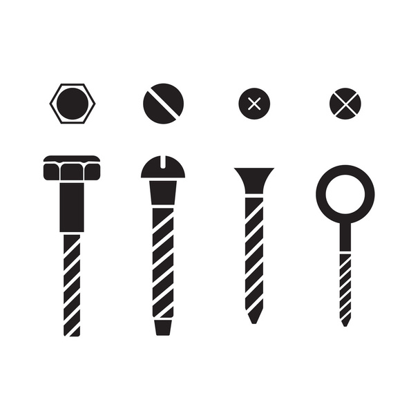 Schroeven, moeren en klinknagels pictogrammen instellen - Vector, afbeelding