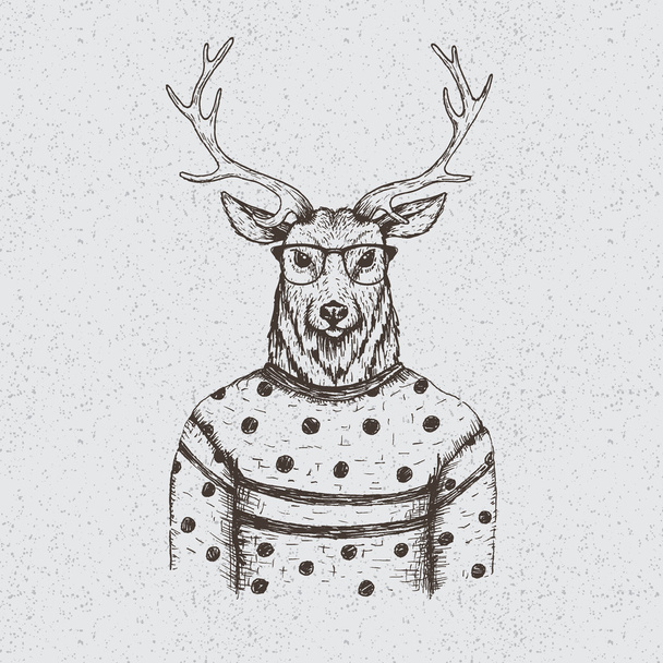 Hipster deer dressed in the blouse - Vector, Image
