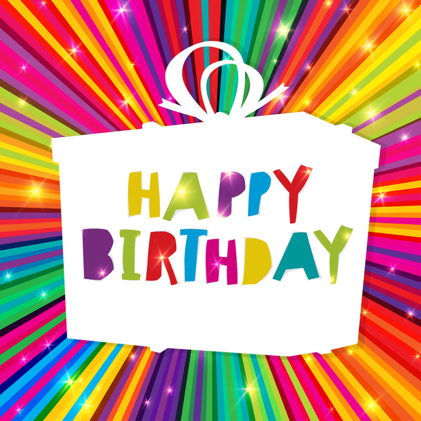 Happy Birthday on colorful rays with gift box. Vector Template - Vettoriali, immagini