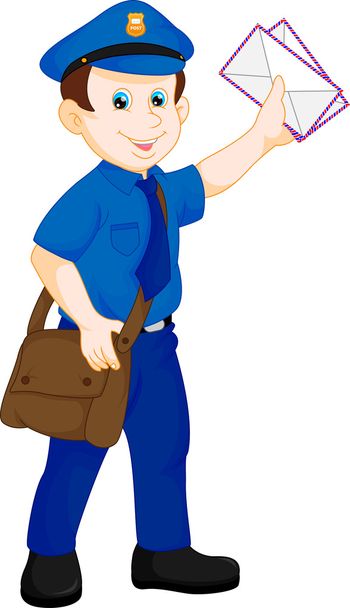 Cartoon postman holding mail and bag - Vector, Image