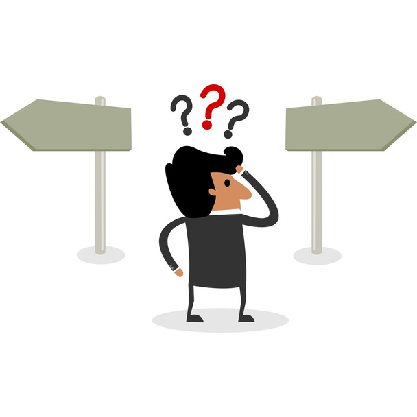 Business Man Character Has to Take a Difficult Decision - Vector, Image