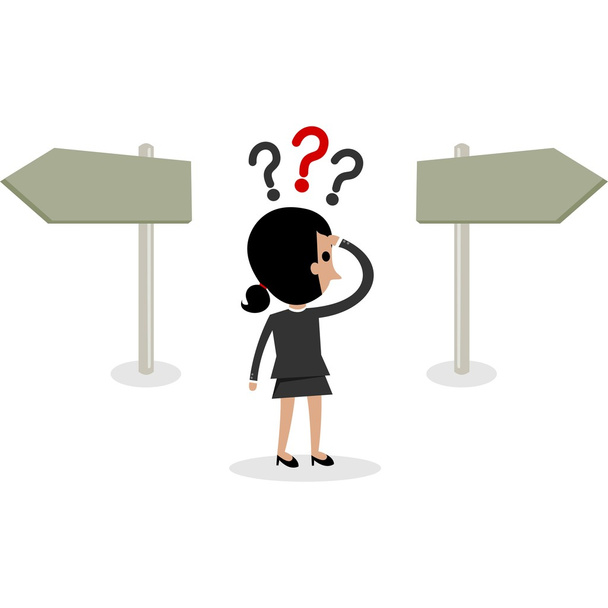 Business Woman Character Has to Take a Difficult Decision - Vector, Image