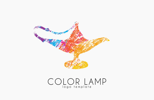 Logotipo da lâmpada de cor. Lâmpada mágica. Design de logotipo mágico. Logotipo criativo
 - Vetor, Imagem