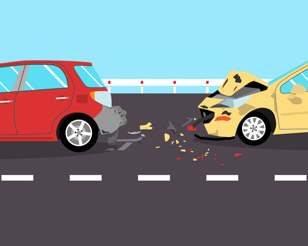 The driver did not have time to brake and crashed into two cars on the road. Vector illustration - Vektor, kép