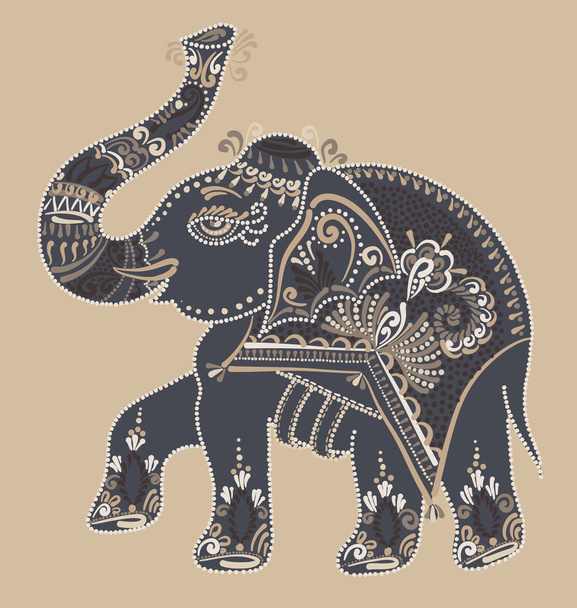 folk art indian elephant, vector dot painting illustration - Vektör, Görsel