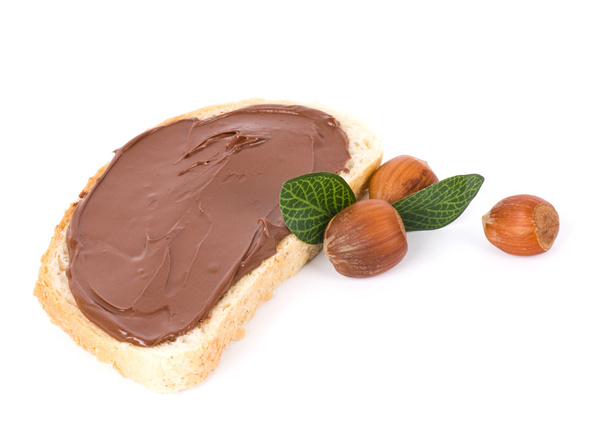 Chocolate spread buttered toast and nuts - Photo, Image